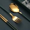 Stainless Steel Forks and Spoon Chopsticks Set Silver/Gold Color Travel Flatware  Picnic