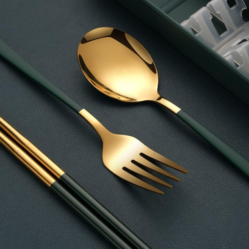 Stainless Steel Forks and Spoon Chopsticks Set Silver/Gold Color Travel Flatware  Picnic