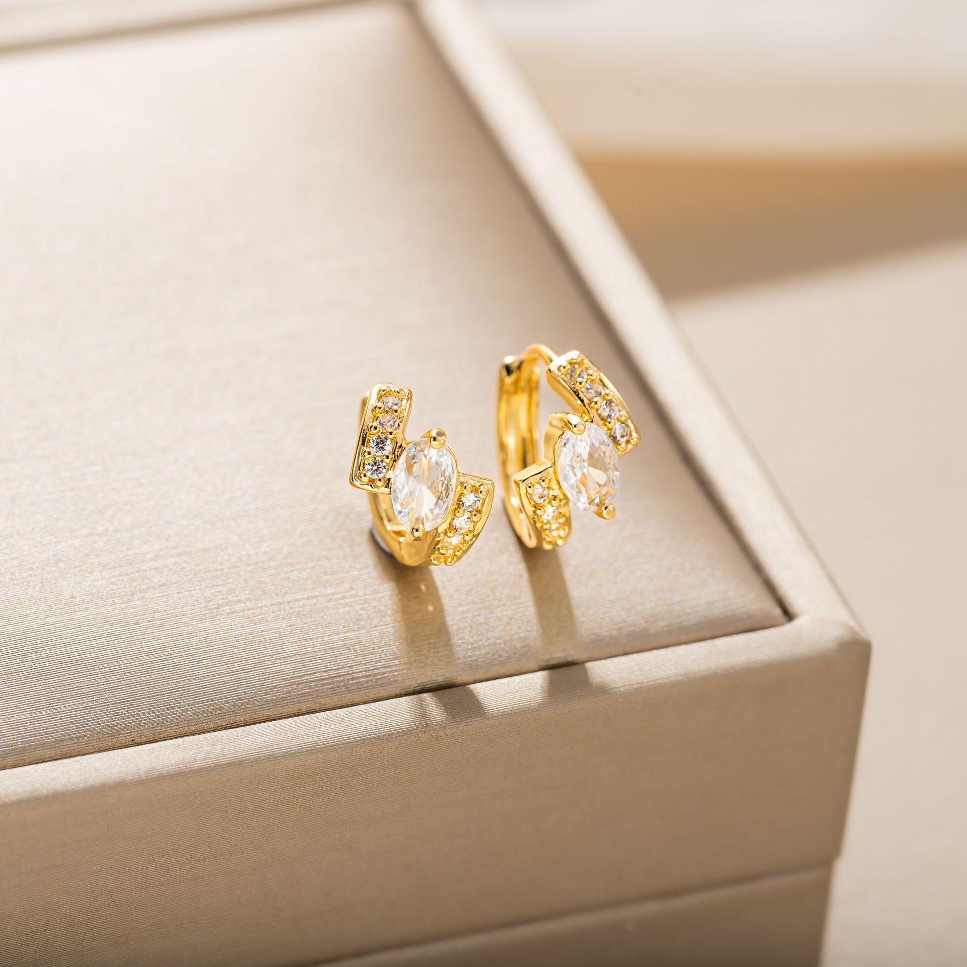 Trendy Geometric Zircon Ear Cuffs & Hoops - Stylish and Versatile Stud Earrings Popular in Japan & Korea