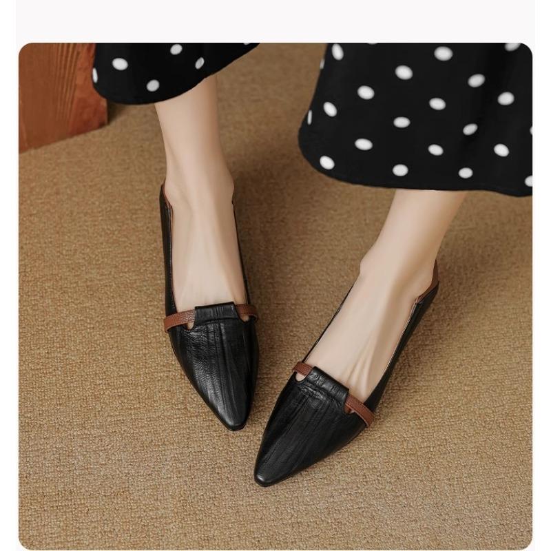 New commuter temperament pointed head color matching one-pedal single shoes women's light mouth retro cat heel high heels