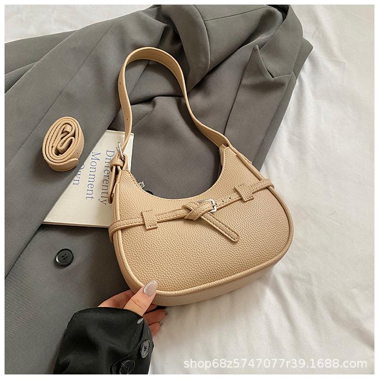 2025 New French Underarm Bag, High-end Niche Lychee Pattern Crescent Bag, Simple and Versatile Single Shoulder Messenger Bag