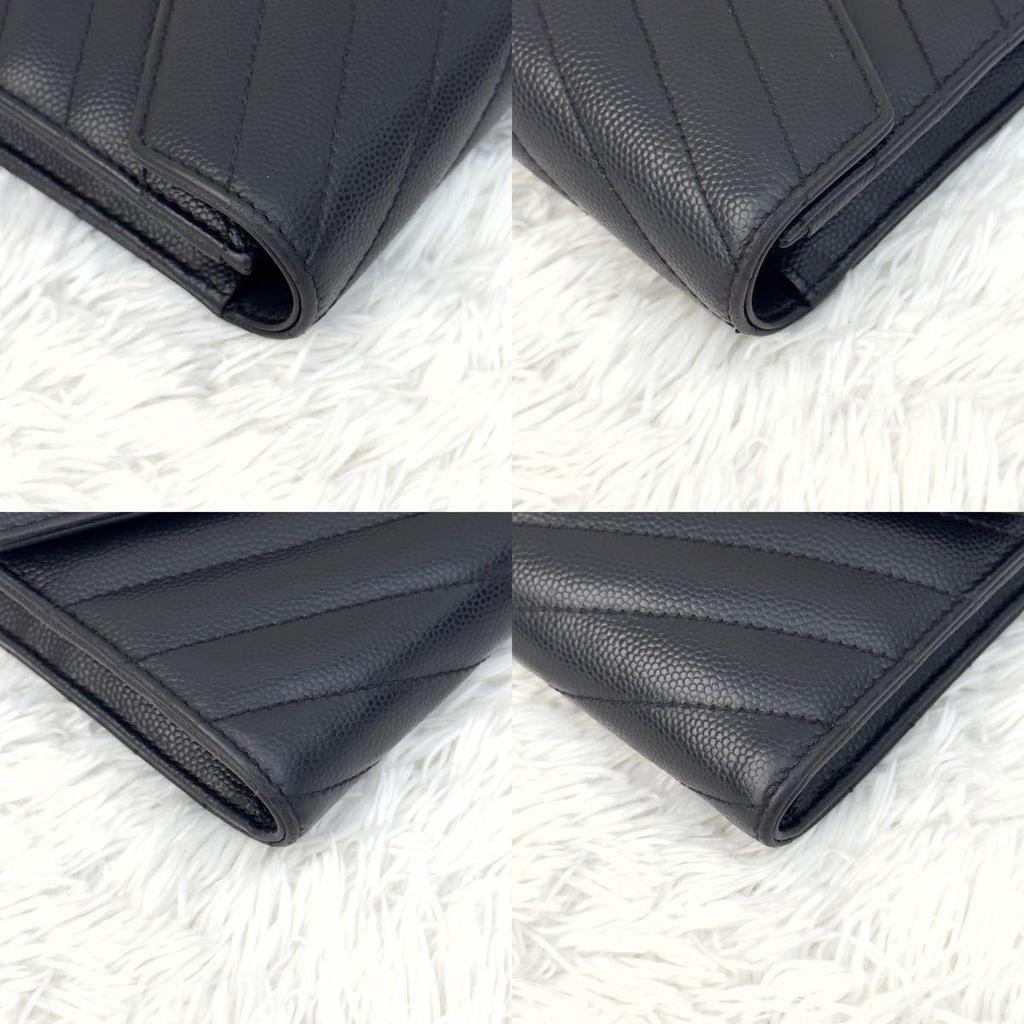 Used SAINT LAURENT Saint Laurent Large Flap Long Wallet Cassandra Black Black V Stitch