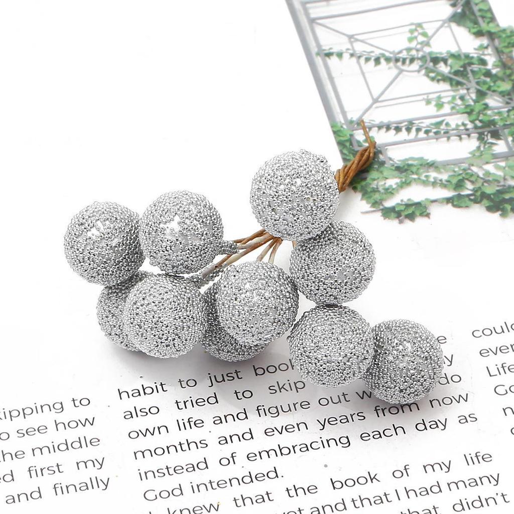 90-Piece Silver Chiffon Flower Stamens & Tinsel Berries DIY Craft Set