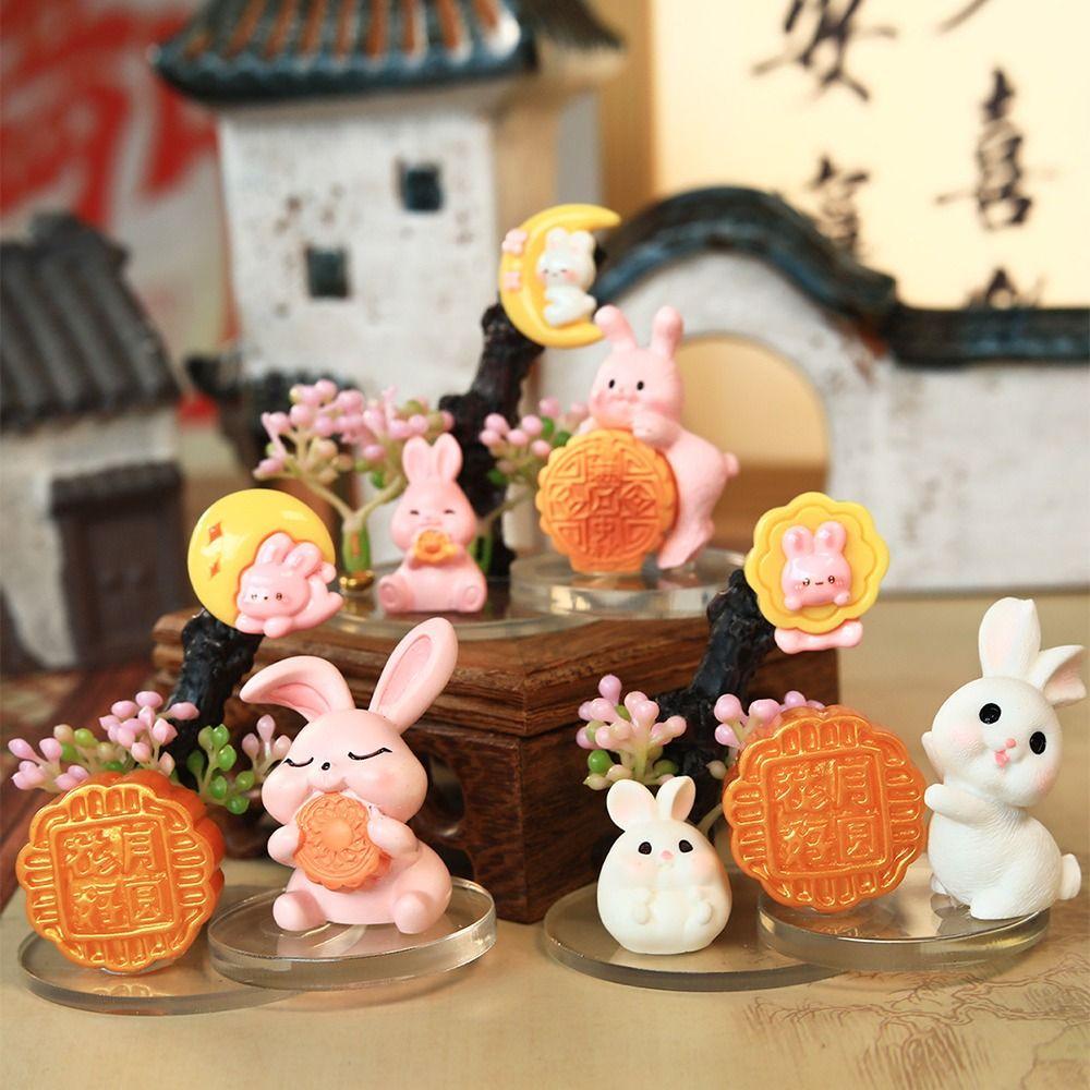 Creatieve Cartoon Konijn Beeldjes Prachtig Mini Konijn Bureau Ornament Mid-herfst Festival
