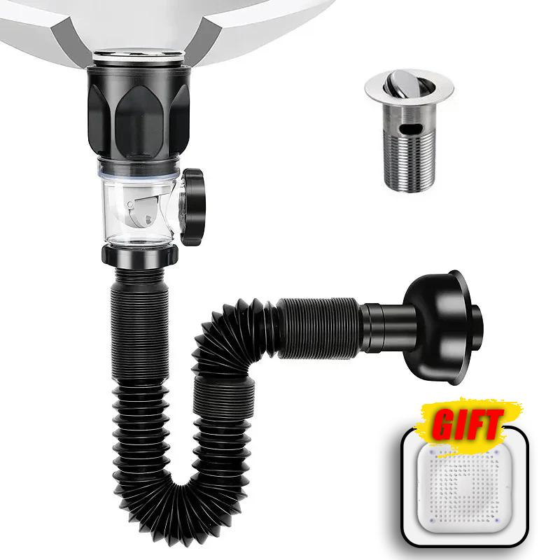 

Водосточная труба для раковины, сливная труба для раковины, выдвижной дезодорирующий фильтр, раковины для ванной комнаты, антизасоряющие кухонные принадлежности 1PCS чёрный