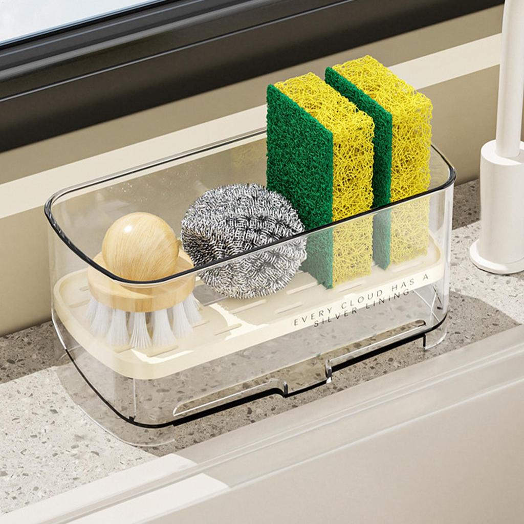 Sponge Holder Anti-Slip Kitchen Storage And Organization Accessories Sink Caddy Sponge Holder With Removable Self Drain Tray For