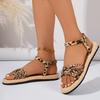 Sandalias Casuales de Leopardo con Tiras Cruzadas para Mujer Verano 2025 Bohemia Suela de Cáñamo Sandalias Ligeras Cómodas Zapatos de Playa Talla Grande