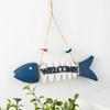 7 Inch Fish Skeleton Welcome Sign Mediterranean Beach Themed Wooden Fishbone Wall Art Vintage Hanging Fish Ornament for Home Bathroom Office Decor