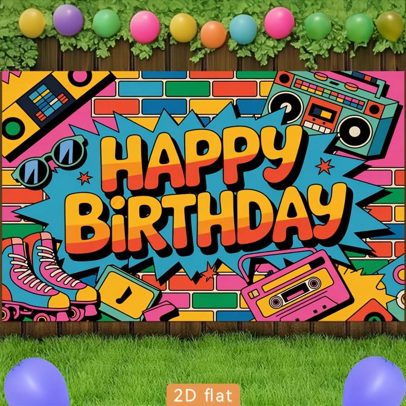 2D plane 1 piece of Happy Birthday design featuring elements of the 1980s retro style (as the picture,100x150cm)