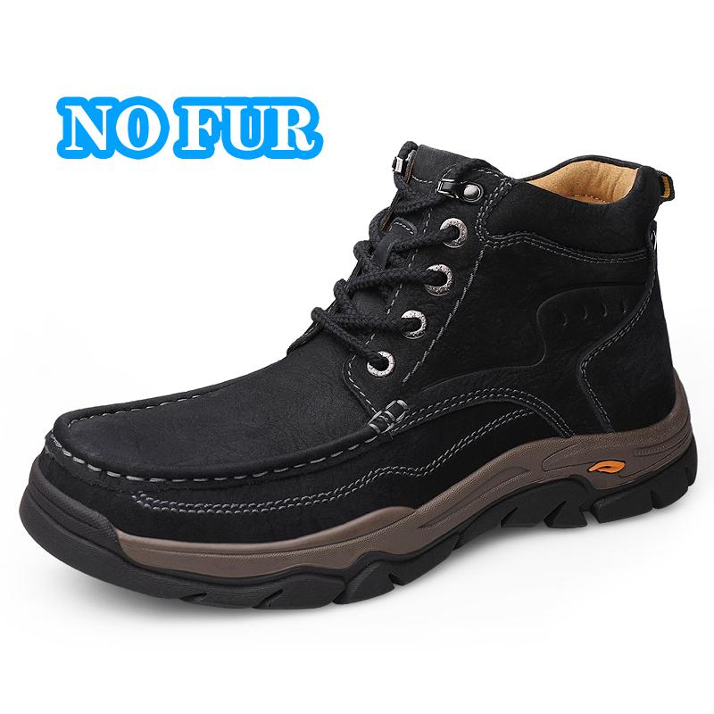 Fashion Luxury Brand Mens Casual Motorcycle Boots Genuine Leather Solid Color Outdoor Boots Warm Plush Fur Winter High Top Shoes Botas