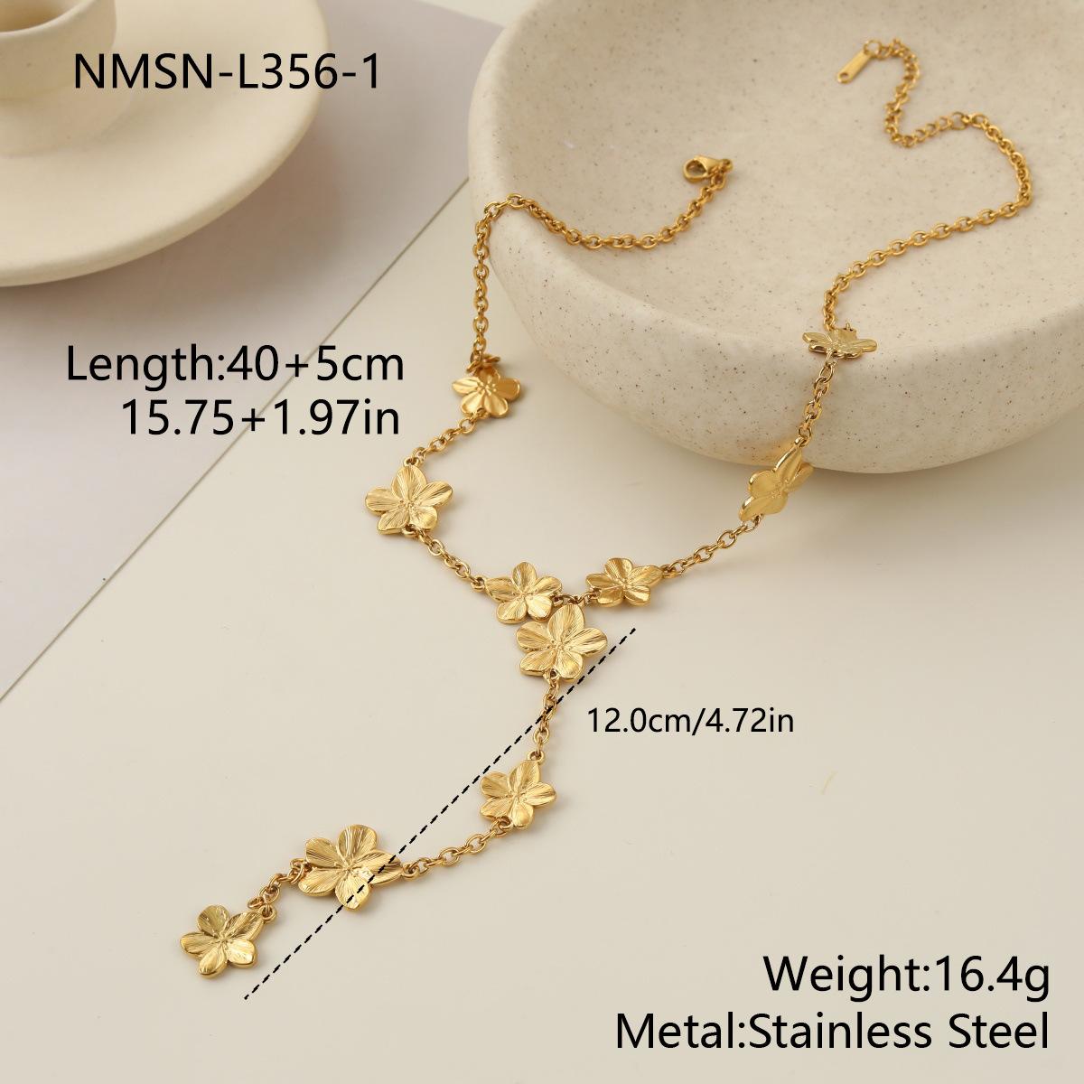 GEMCHIC Women s 18K Gold Plated Stainless Steel French Five-Petal Flower Y-Shaped Necklace and Bracelet Set