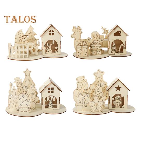 Kit de décoration de Noël en blocs de construction en bois pour maison de puzzle, décoration de bureau de Noël, bricolage éducatif pour enfants et adultes