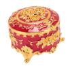 Vintage Metal Jewelry Box Round Exquisite Hand Carved Gold Flower Pattern Trinket Organizer for