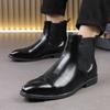 Fashion Luxury Designer New Men's Pointed Patent Leather Chelsea Casual Ankle Boot Male Winter High Tops Shoes Zapatos Hombre