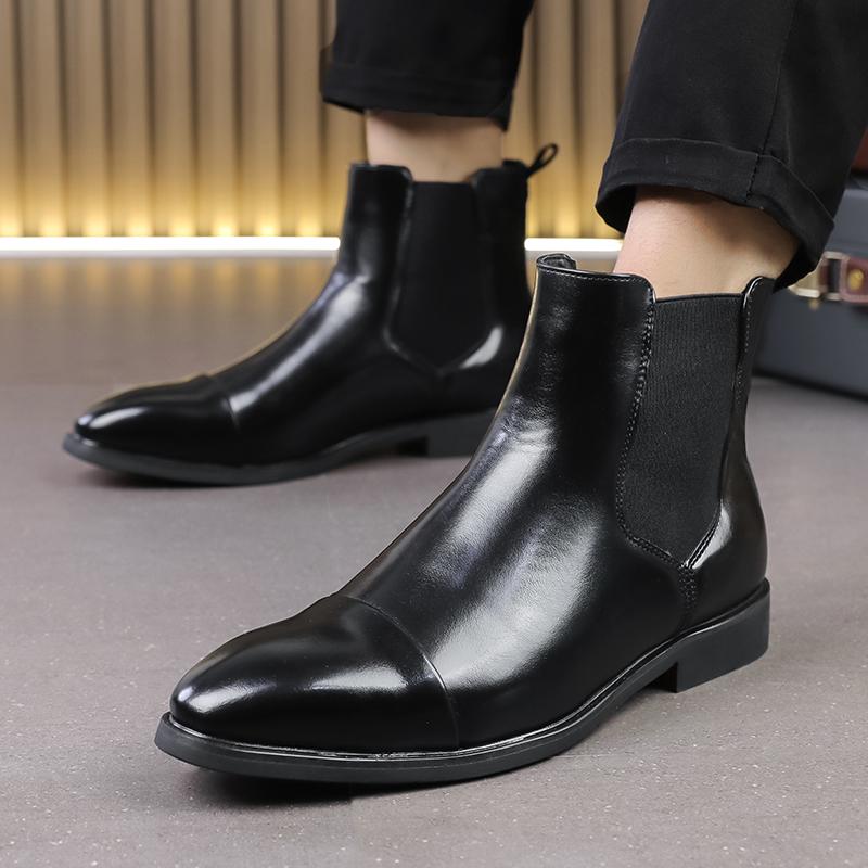 Fashion Luxury Designer New Men's Pointed Patent Leather Chelsea Casual Ankle Boot Male Winter High Tops Shoes Zapatos Hombre