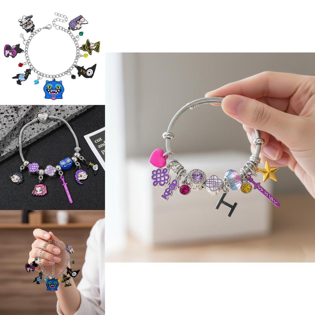 Kpop Demon Hunters Cartoons Bracelet With Alloy Beads For Gift Giving And Daily Wear