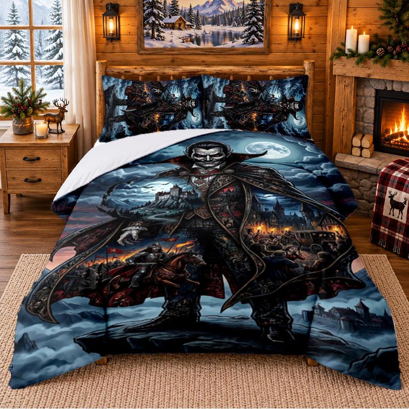 Dracula Pattern Bedding 3Pcs Set Bed Sheet And Pillowcases For Indoor Bedroom