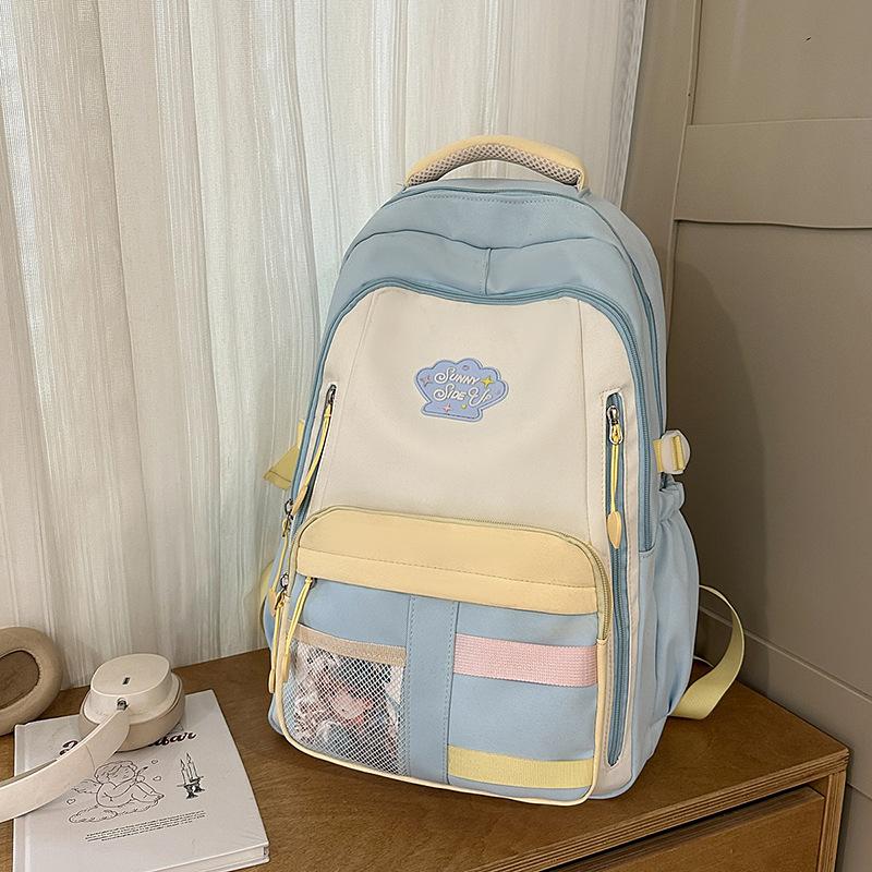 New High-value, Fresh and Sweet College Contrasting Color Splicing Backpack, Lightweight Backpack for Junior High School Students