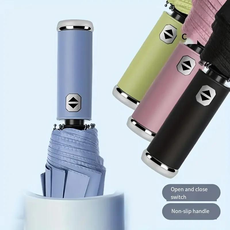 LED El Feneri Ile Tam Otomatik Ters Katlanır Şemsiye 10 Kaburga Güneş Veya Yağmur Günü Için Rüzgar Geçirmez Yansıtıcı Şerit UV Şemsiye