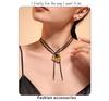 Qiong Yao Stainless Steel Curved Pendant Necklace with Black Leather Cord, Adjustable Length, Simple High-End Design for Women.