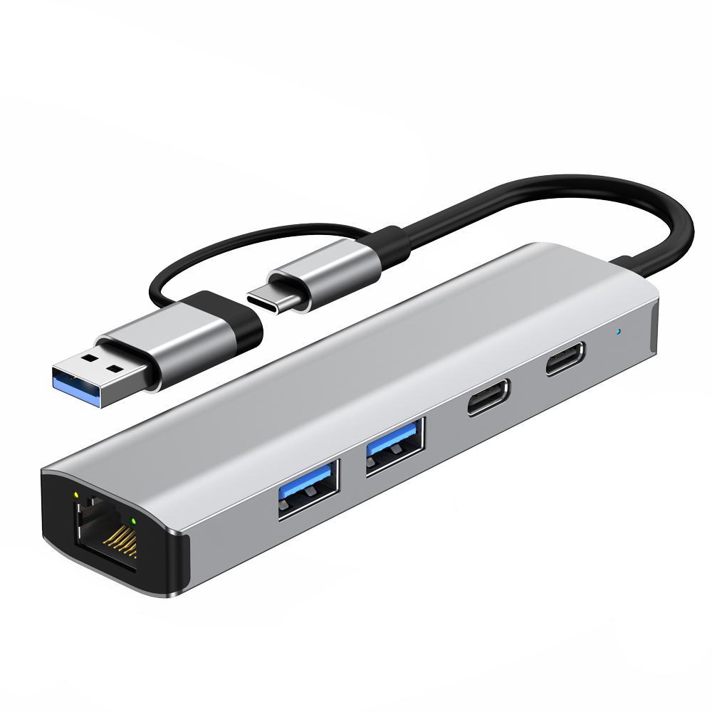 

2503 USB/Type-C Хаб Gigabit RJ45 2xUSB3.2 USB-C2.0 USB-C3.2 DC5V 6 в 1 Док-станція As Shown A