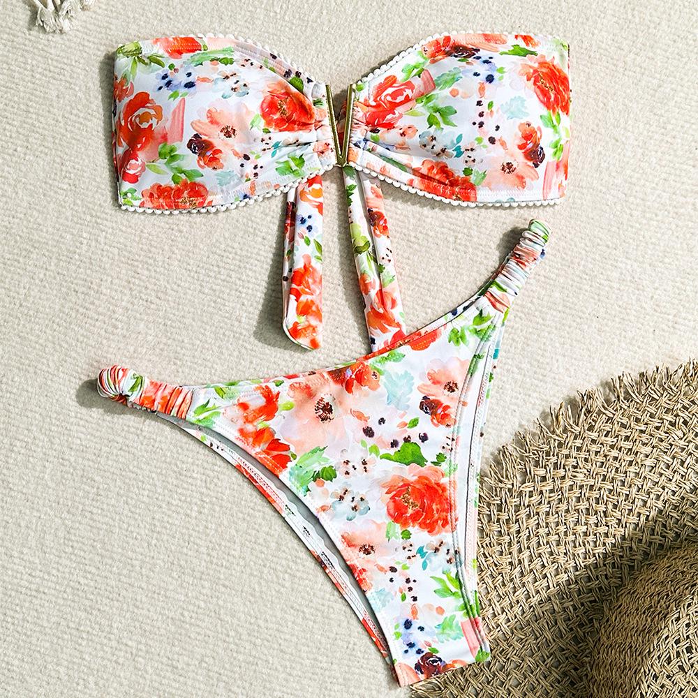 

Европейский и американский цветочный бикини: Сексуальный раздельный купальник для женщин - Готов для курорта с горячими источниками M цветочный/оранжевый