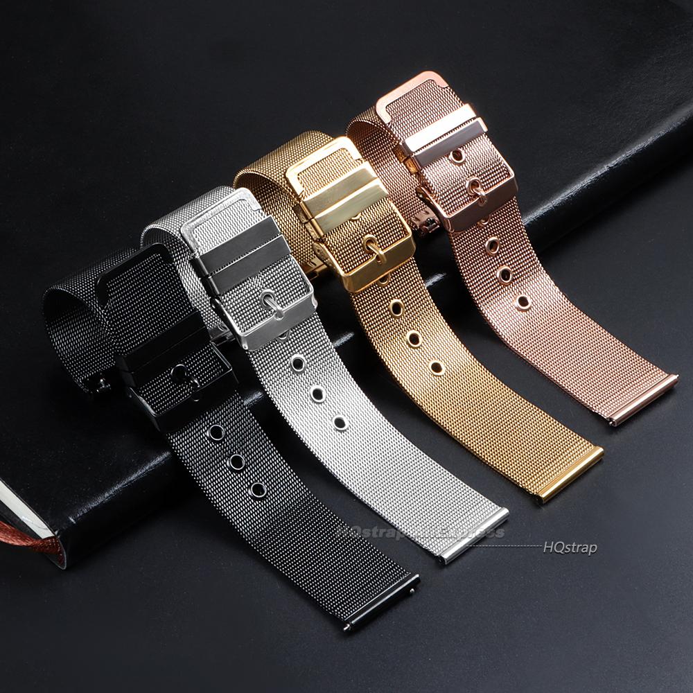 Mediolański Metalowy Pasek 18mm 20mm 22mm Uniwersalna Bransoleta 0.4mm Siatka Stalowy Pasek do Zegarka dla Omega dla Seiko Akcesoria do Paska na Nadgarstek