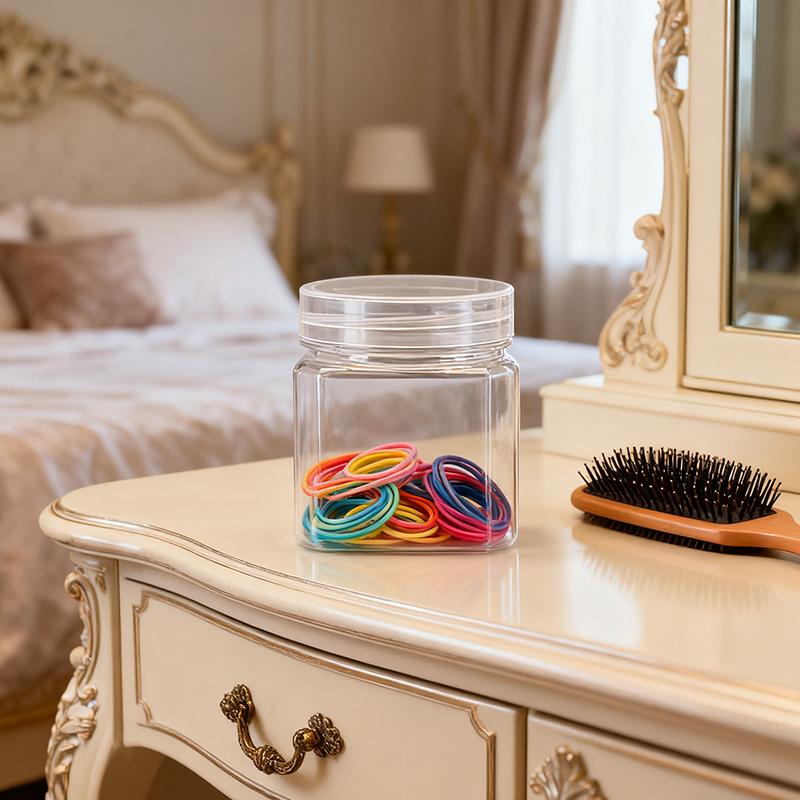 WTEMPO Clear Plastic Empty Decorative Jars with Lids Transparent Daily Items Wide-Mouth Refillable Storage Containers Festive Party Decor Storage Jars