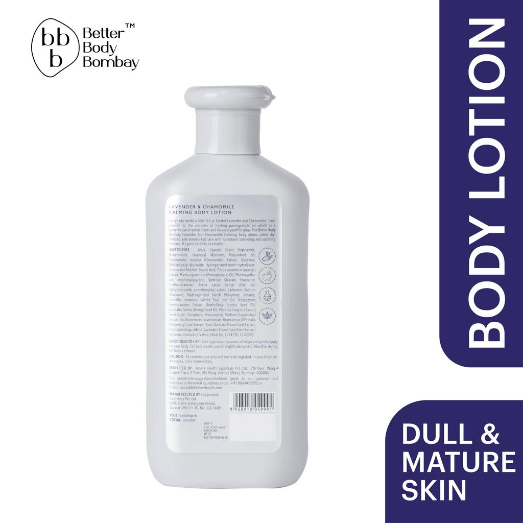 BBB - BETTER BODY BOMBAY Lavender & Chamomile Calming Body lotion | For All Skin Types | Calms, Relaxes & Balances | For Dull & Mature Skin - (Pa