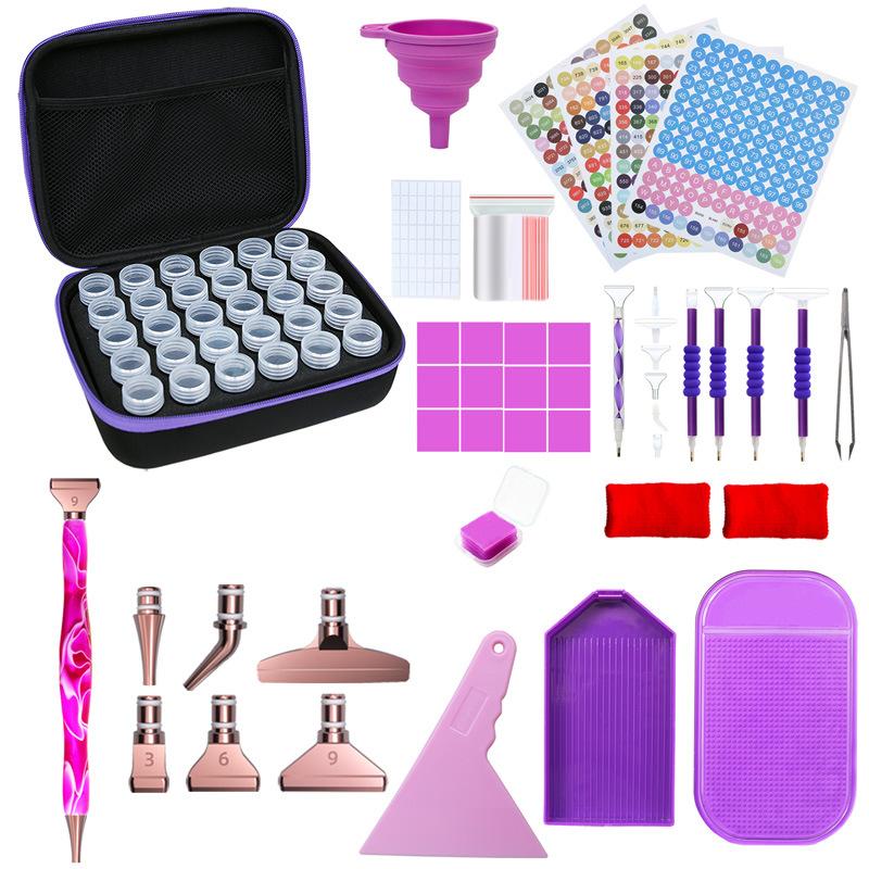 Hot Sale 30 Bottles Zipper Case 5D Diamond Painting Tool Storage Box Silicone Funnel Sticker Combo Kit Storage Bag Pen Nail Tool