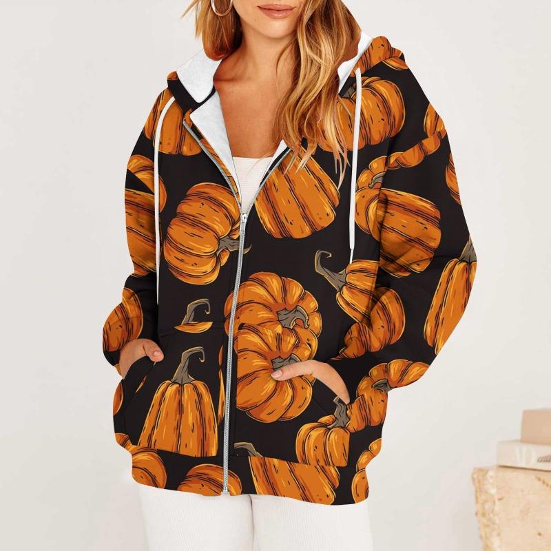 New Fashion Halloween Pumpkin 3D Printed Zipper Hoodie