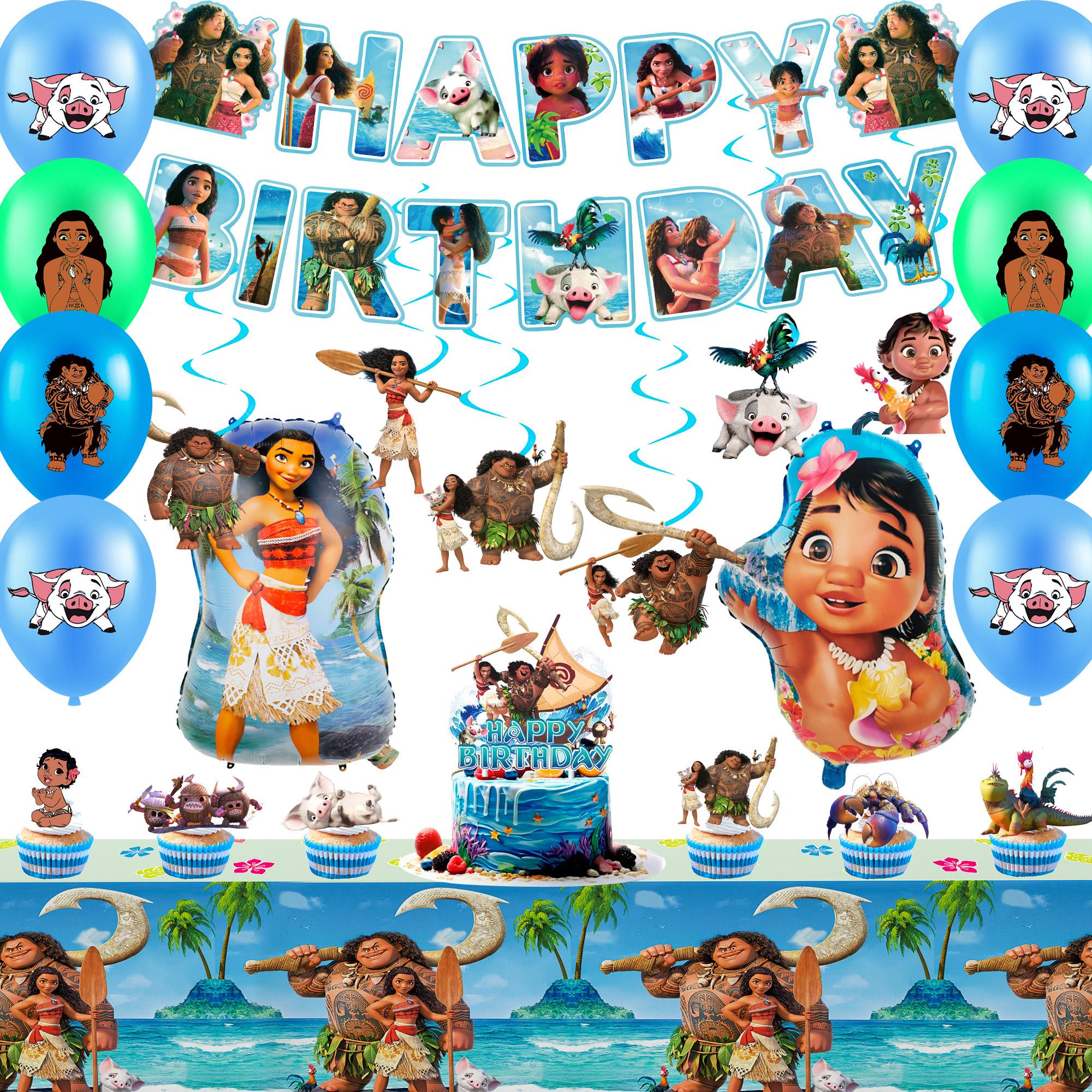 35Pcs Cartoon Party Supplies Set, Cartoon Themed Birthday Decorations - Cartoon Party Balloons Tablecloth & Cartoon Happy Birthday Banner Spiral etc синий/зелёный