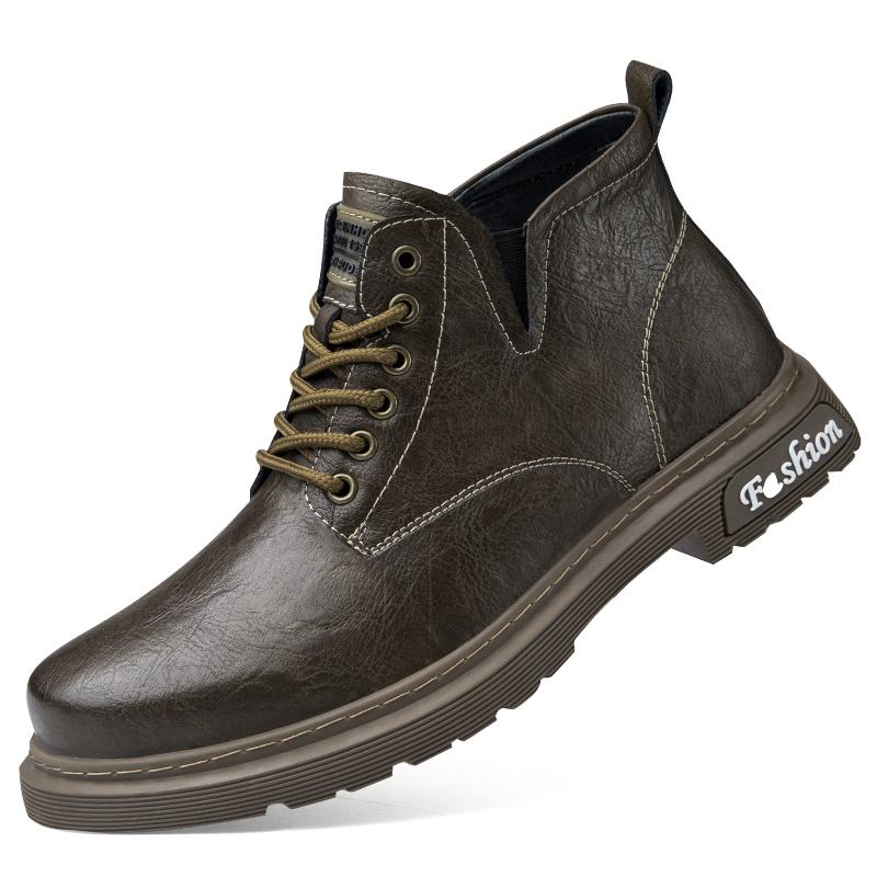 Fashion Winter Boots Genuine Leather Short Boots Plus Velvet High Top Outdoor Sneakers Ankle Boots Men Boots Thick Sole Casual Boots Fur 38 хаки 8738₽