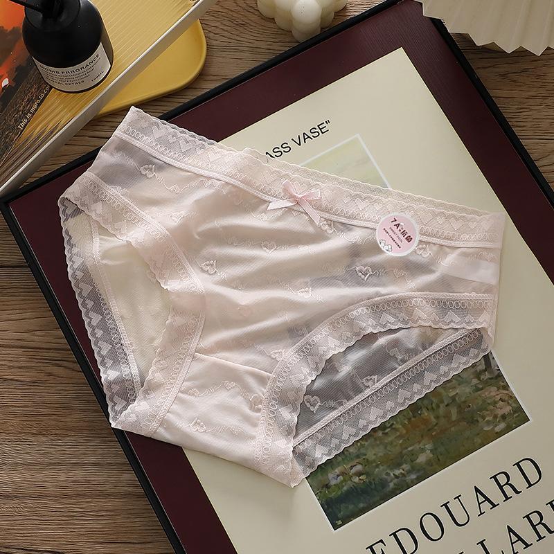 Women's Summer Ultra-thin Jacquard Love Bow-net Yarn Ice Silk Trackless Mid-waist Triangle Briefs