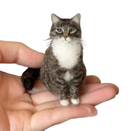 Mini Felted Wool Cat Handmade Needle Felt Animal Figurine Quirky Plush Toy Handmade Felt Kitten Table Decor