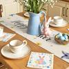 Happy Easter Bunny Floral Egg Linen Table Runner Party Decor Spring Sunflower Hydrangea Butterfly Table Runner Easter Decoration