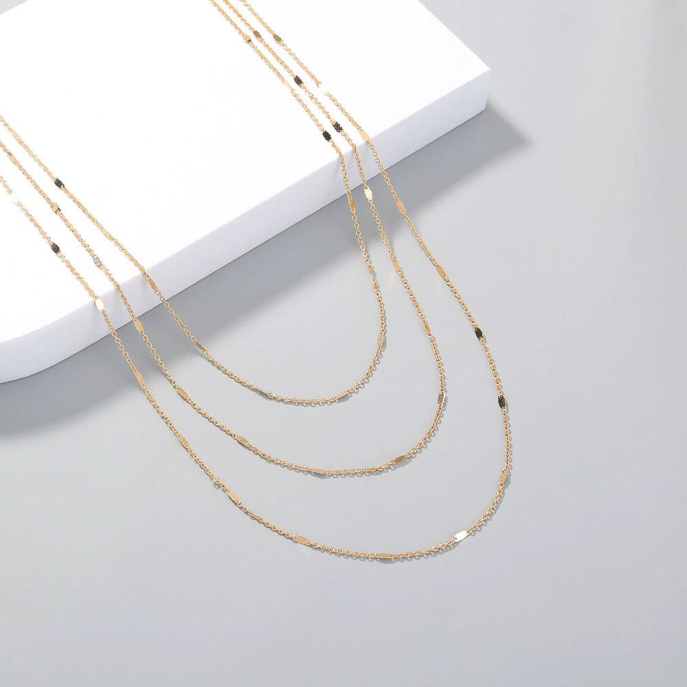 Simple Fashion Stainless Steel Chain Multilayer Necklace For Women Golden Hypoallergenic Trendy  Party Gift