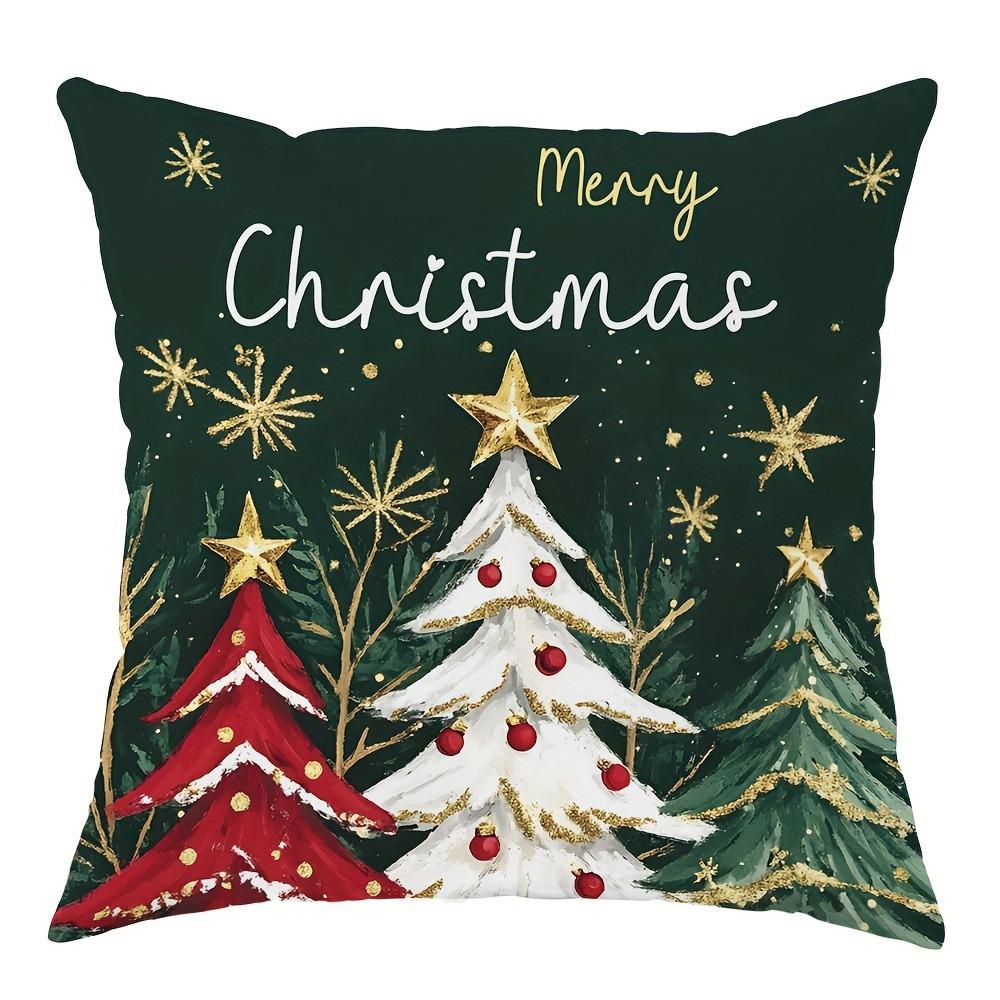 Christmas Decoration Pillowcase Santa Claus Carriage Snowman Christmas Tree Pattern Suitable for Home Room Sofa Cushion Cover