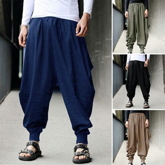 Pantaloni Harem Cavallo Basso Monocolore Coulisse Vintage Vita Media Caviglia Legata Larghi per Performance