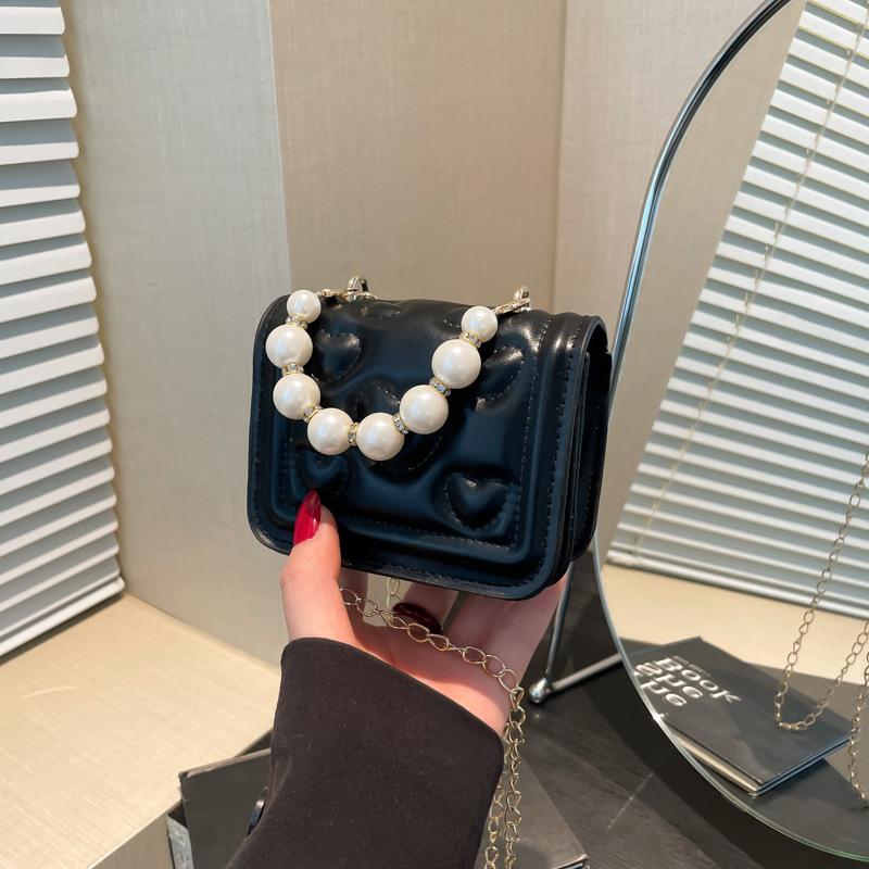 New Solid Color Chain Shoulder Messenger Commuter Small Square Bag Fashionable Versatile Mini Pearl Handbag Bag