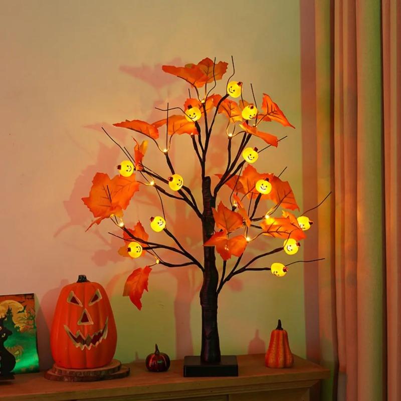 Halloween Eyeball Tree LED Light with Black Leaves Tabletop Ornament for Indoor Halloween Party Home Haunted House Spooky Festival Decor