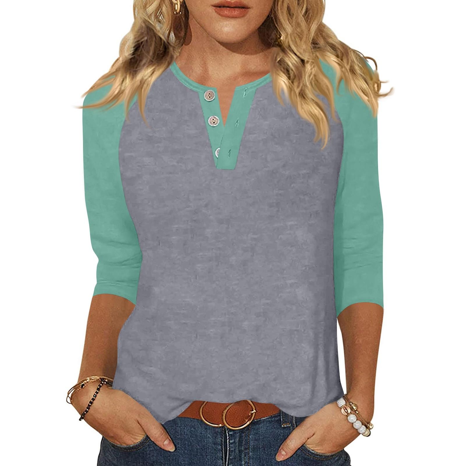 

Жен. Футболка С принтом Пуговицы Рукав 3/4 Повседневные Выходные Мода Классический Классический V-образный вырез Обычный Верх XXXL циан