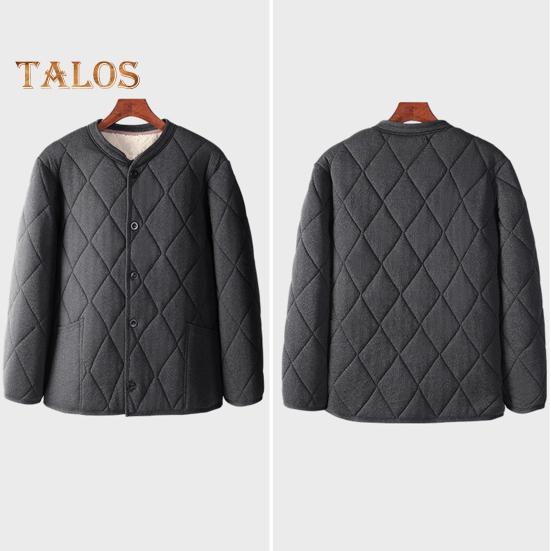 Men Coat V-Neck Long Sleeve Single Breasted Windproof Warm Jacket Solid Color Thickened Velvet Lining Outwear