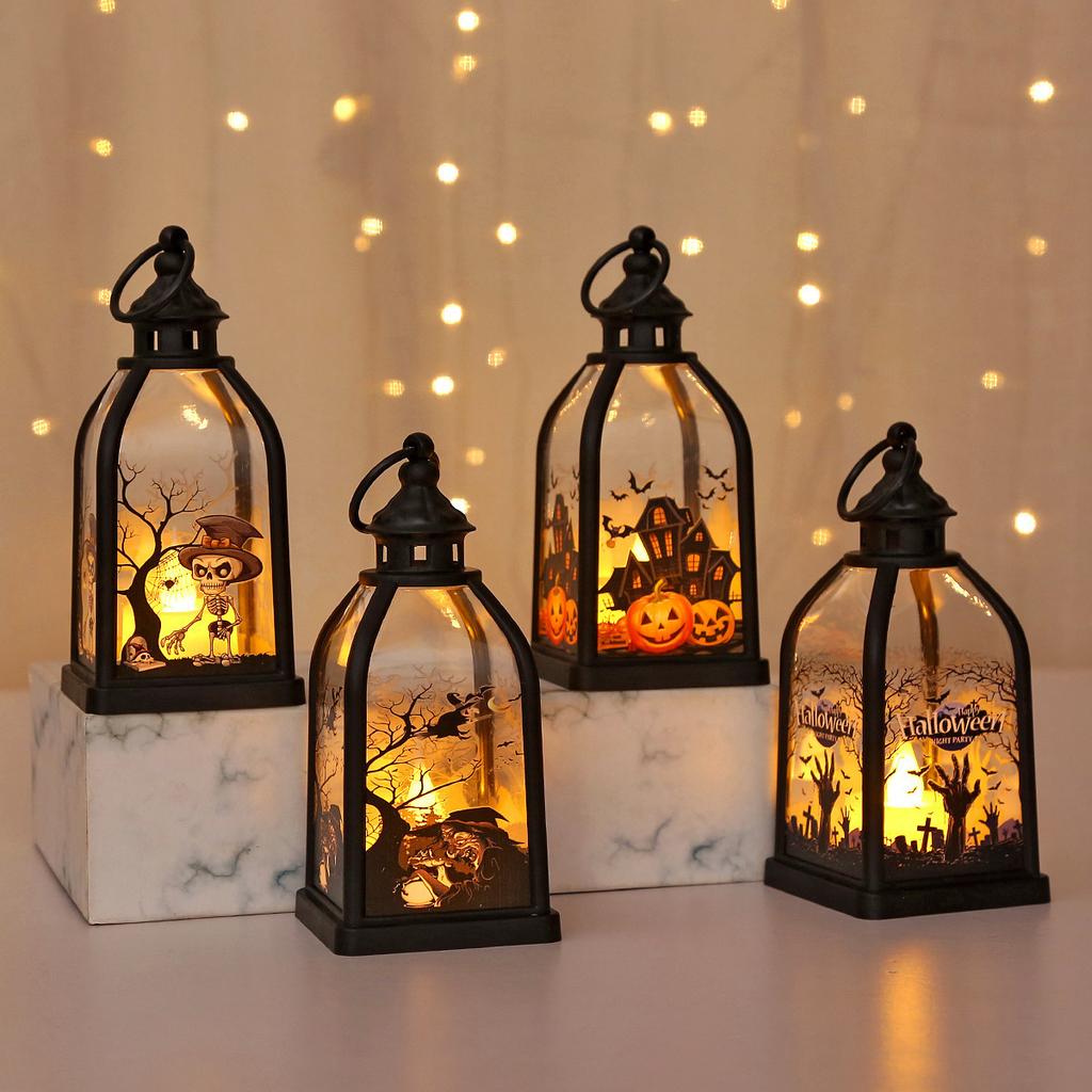 Halloween decorations, candle lights, wind lanterns, bars, parties, proms, atmosphere, retro four-corner jack-o-lanterns, dress up ornaments