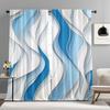 2pcs Blue and White Wave Printed Curtains, Minimalist Art Style Rod Pocket Home Decor Curtains, Suitable for Kitchen, Cafe