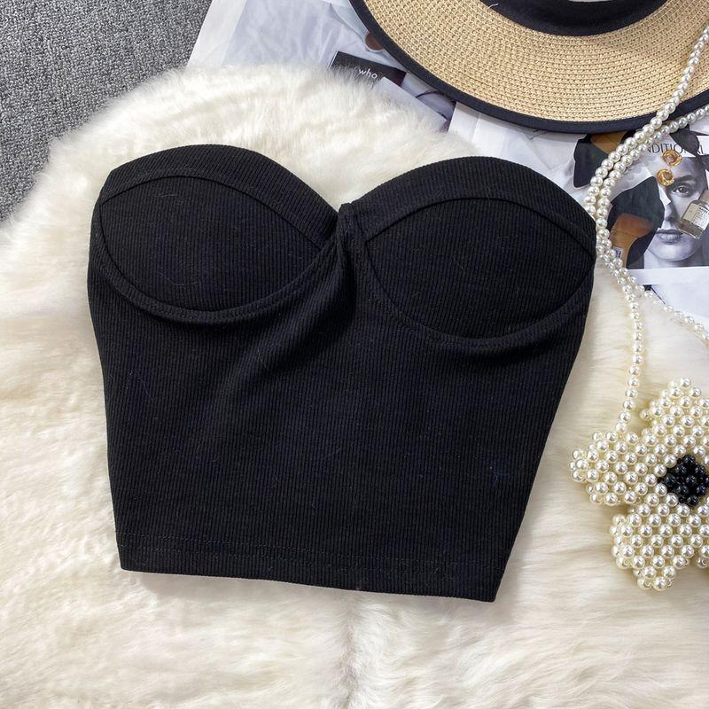 Pure Color Strapless Tube Top Vest Female Outwear Sexy Sexy Short Bare Midriff Slim Fit Thin Band Chest Pad Wipe Tops