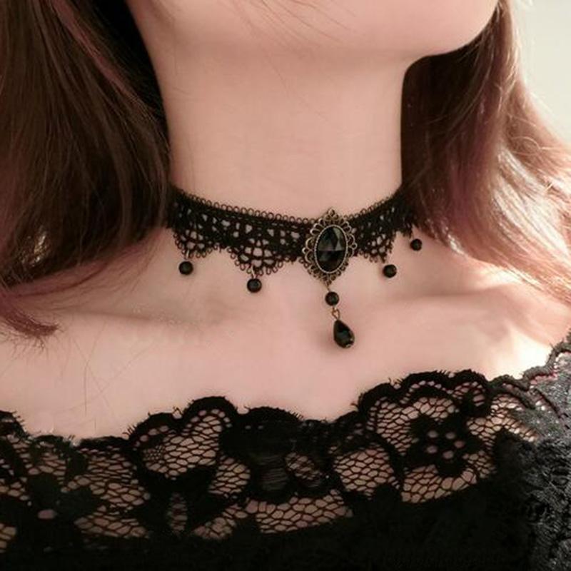 Gothic Punk Lace Choker Necklace For Women Teens Girls Rivet Heart  Collar Necklace Rock Fashion Jewelry Gifts Party  Necklace