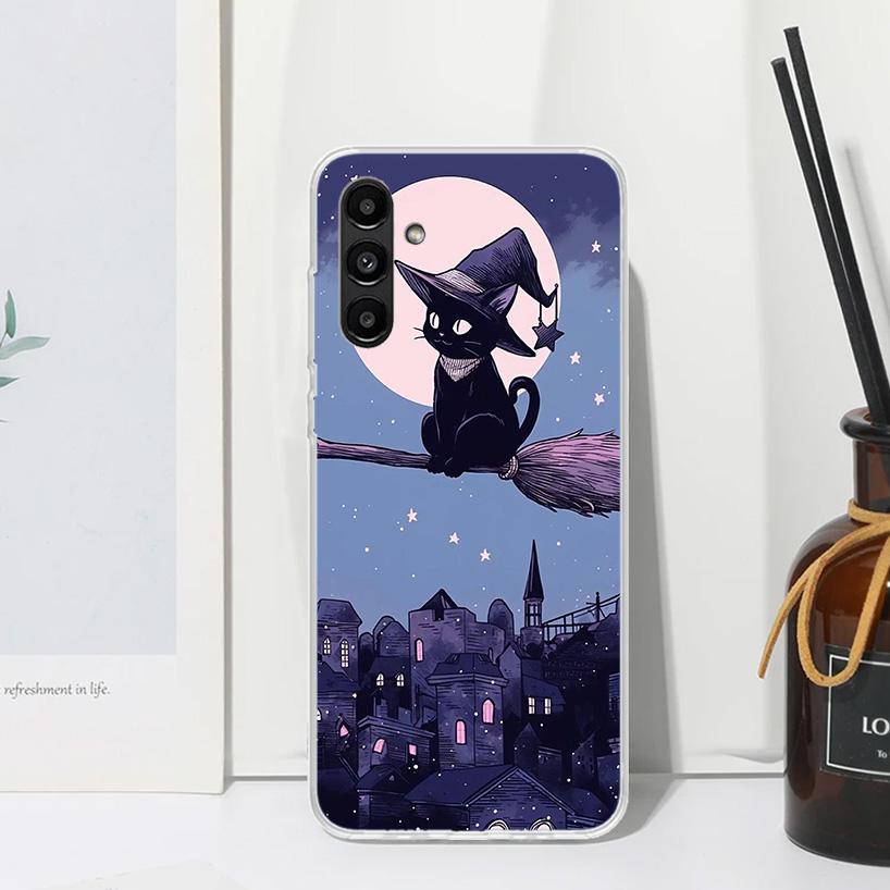 Anime Cute Black Cat Meow Phone Case For Samsung Galaxy A17 A37 A57 A16 A26 A36 A56 A15 A25 A35 A55 A14 A24 A34 A54 A13 A23 A33