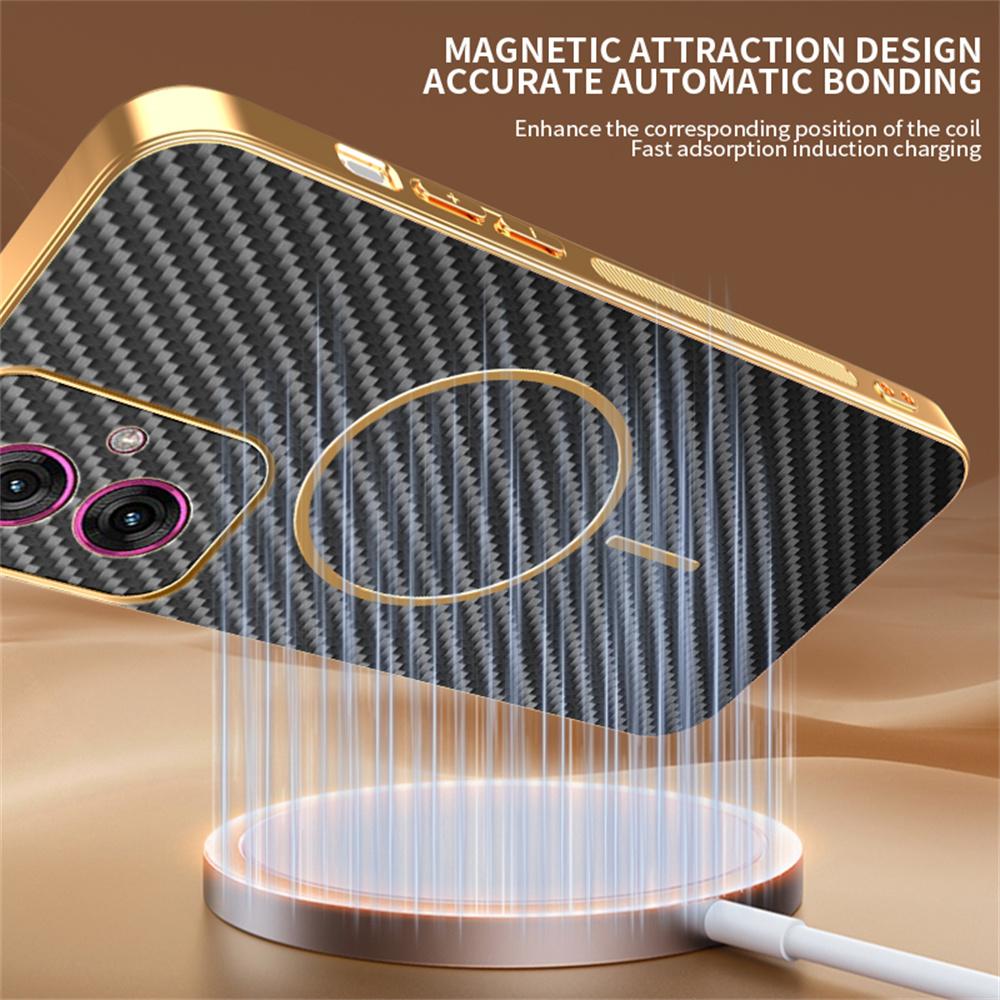 For Motorola Moto G55 5G Phone Case Carbon Fiber Textured Electroplated TPU Back Cover