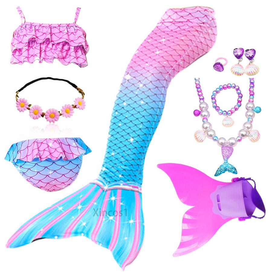 Plavecký ocas mořské panny Dívčí Halloweenský kostým Cosplay Plavky Fantasy Plážové bikiny Lze přidat Monoploutev Fin Dárky k narozeninové oslavě